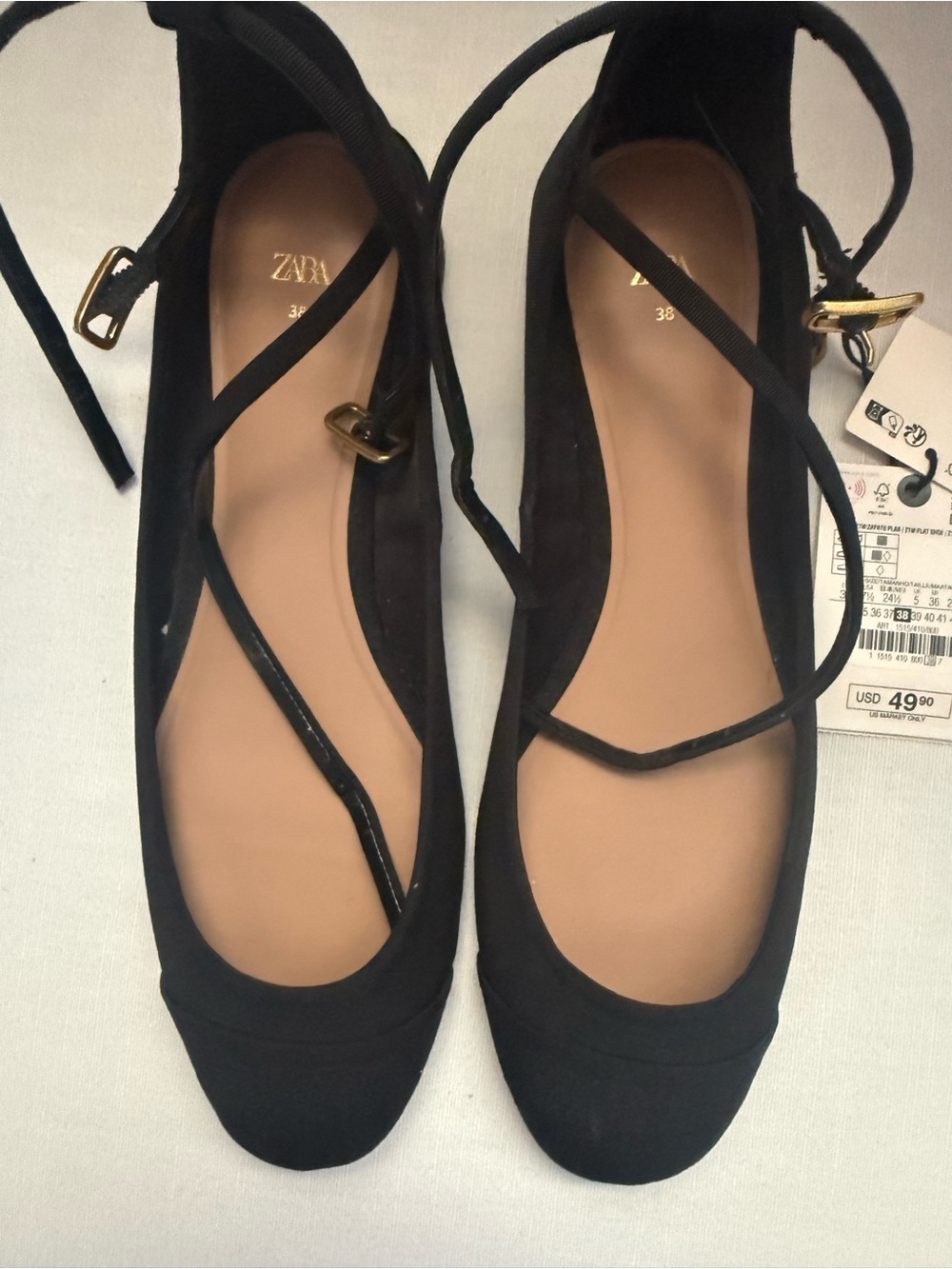 Zara Black Crisscross Ankle-Tie Ballet Flats